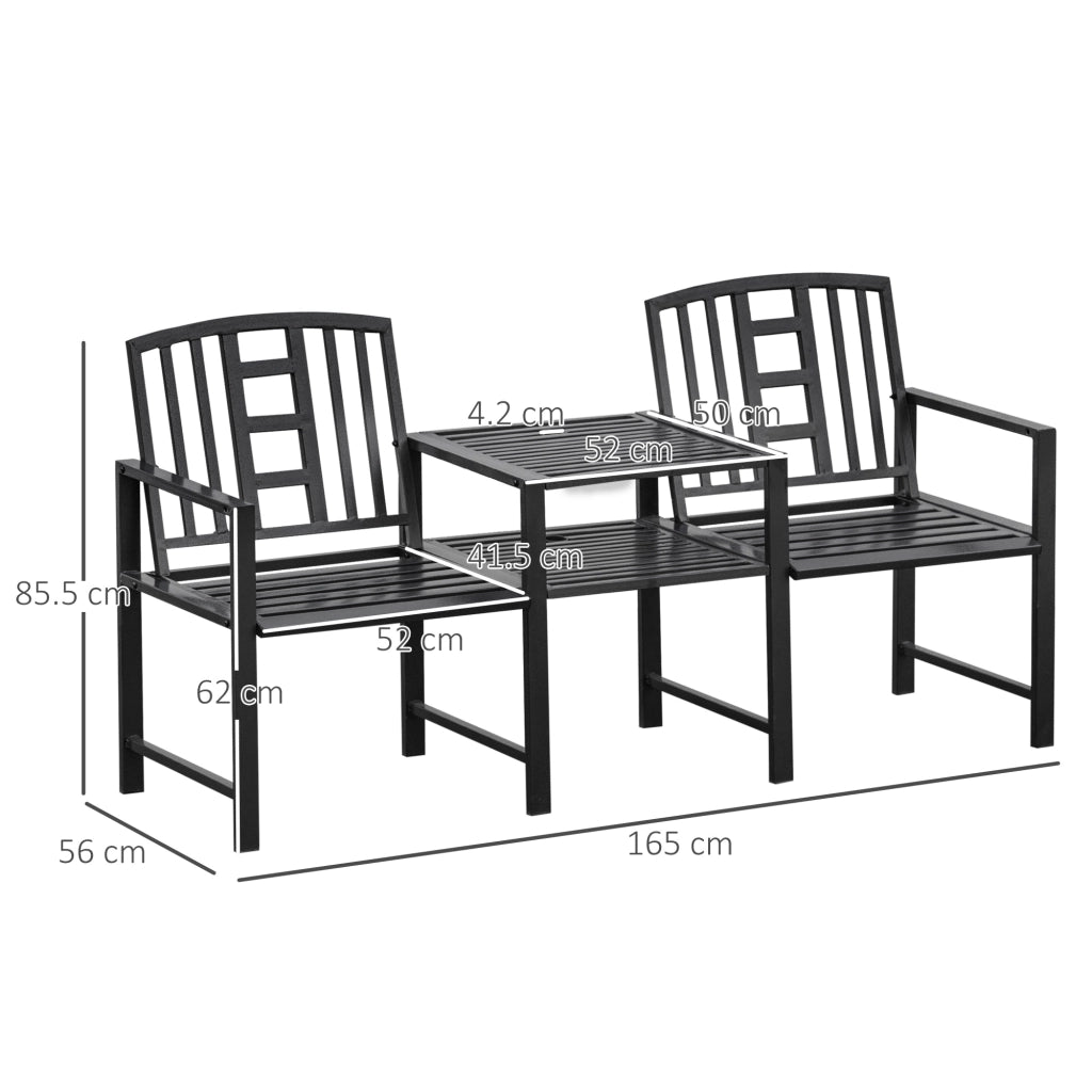 Panchina da Giardino con Tavolino 2 Posti ¨C zephmum ¨C Nero 165x56x85.5cm