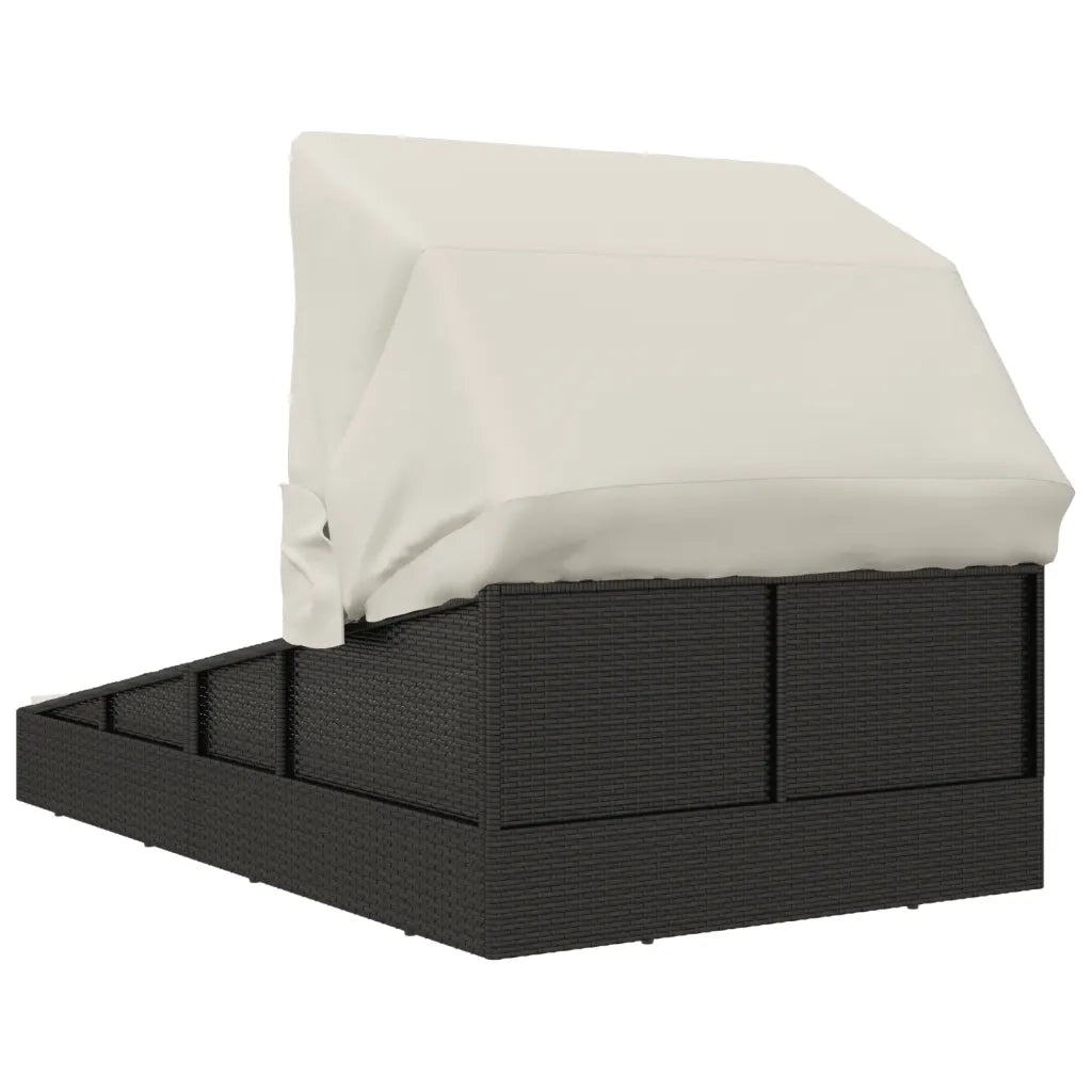 Lettino con Tettuccio Pieghevole Nero 200x114x128 cm Polyrattan 362273