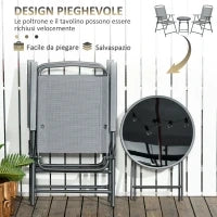 Set da Giardino 3 Pezzi con 2 Sedie 53.5x64x93 cm e Tavolino da Caffè Ø45x50 cm, in Metallo, Grigio Chiaro