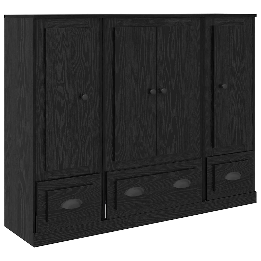 Credenza con cassetto 3 pz-Set di 3 Buffet-Armadio da cucina Rovere Nero Legno multistrato 733720
