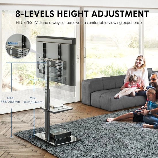 Sostegno per TV da 32 a 60 pollici - Girevole 70 gradi - Regolabile in 8 altezze - Con piastra - Massimo VESA 600x400mm - Sostegno per TV nero regolabile