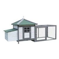 Pollaio da Giardino Prefabbricato in Legno 196x76x97cm, Bianco e Grigio