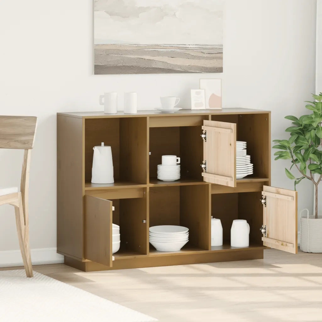 Credenza Marrone Ambrato 110,5x35x80 cm Legno Massello di Pino 814357