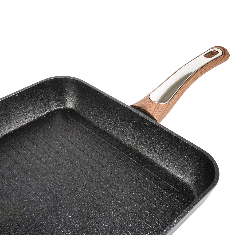 Bistecchiera Elegance Wood 26x26 cm doppio fondo acciaio inox, manico Soft touch