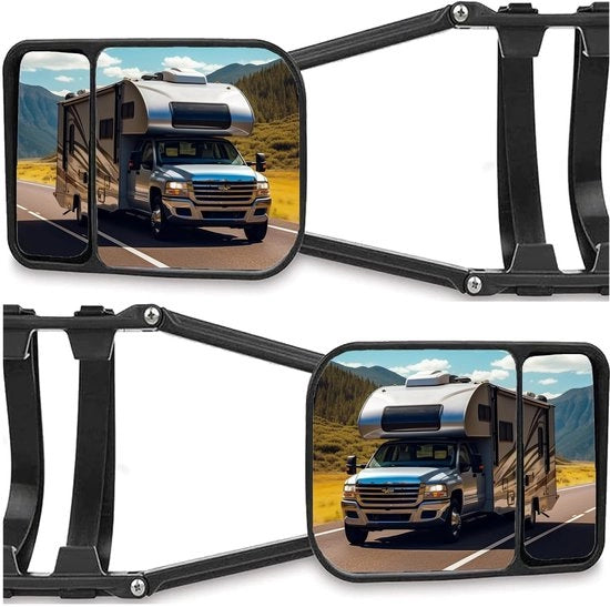 Specchio Trek Multiangolo - 2x Specchi Trek con Regolazione - Attacco Clip-on - Universale per Rimorchi - Trasporto Sicuro - Adatto per Caravan/Auto/Rimorchi - Specchio Rimorchio con Regolazione