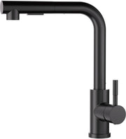 Keukenkraan nera con funzione di doccia estensibile, 2 tipi di getto, maniglia 360° girevole, L-shape con rubinetto estensibile, miscelatore a un solo giro.