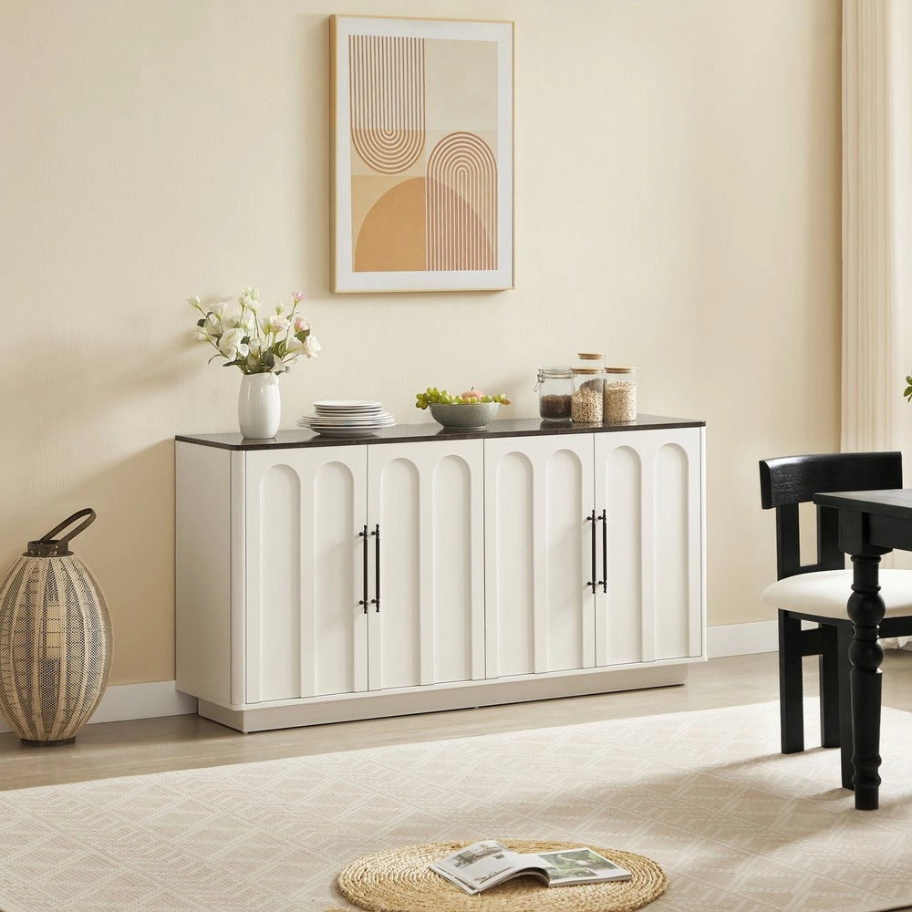 Credenza con 4 Ante e Cassetti ¨C MINIMAL ¨C Bianco e Nero, 160 cm, Soggiorno
