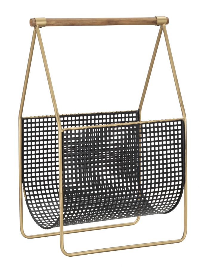 Porta Giornali Fashion 37x23x54,5 cm Legno di Abete e in Ferro Nero e Oro