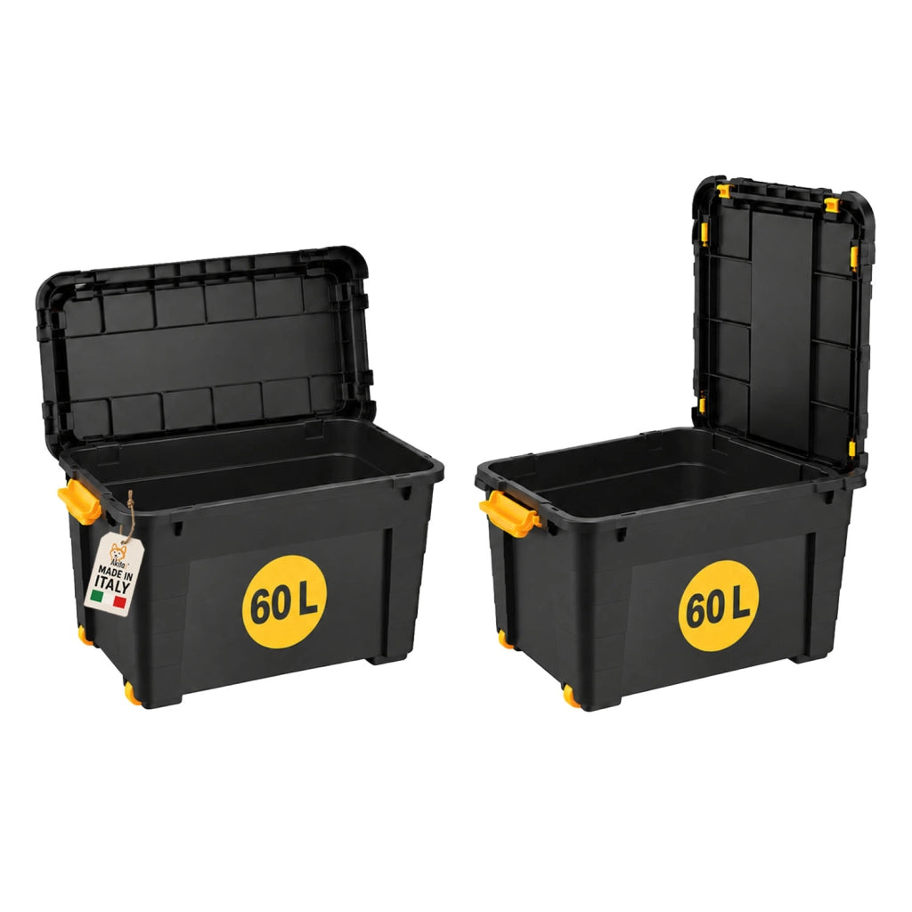Akitaink Contenitore Box 60L Magic 4UP aperture con Ruote Nero