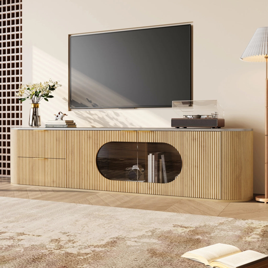 Cassettiera per TV in MDF con finitura naturale; lunghezza 172 cm
