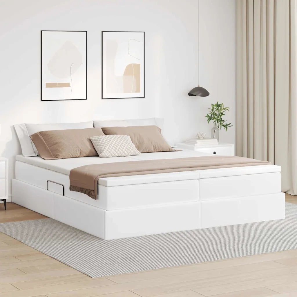 Letto con contenitore e materasso Bianco 200 x 200 cm
