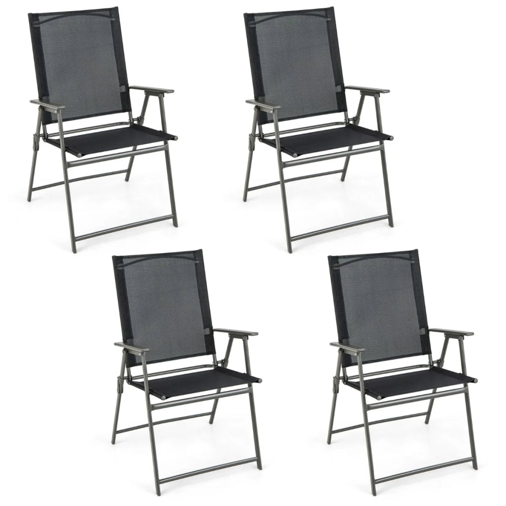 Set di 4 sedie da giardino pieghevoli 62 x 58 x 96 cm con schienale alto e braccioli ergonomici in metallo nero 20_0012585