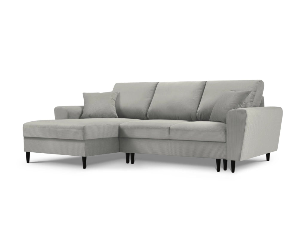 Cosmopolitan Design - Divano convertibile angolare sinistro con box "Kyoto" 4 posti in velluto a coste grigio chiaro 