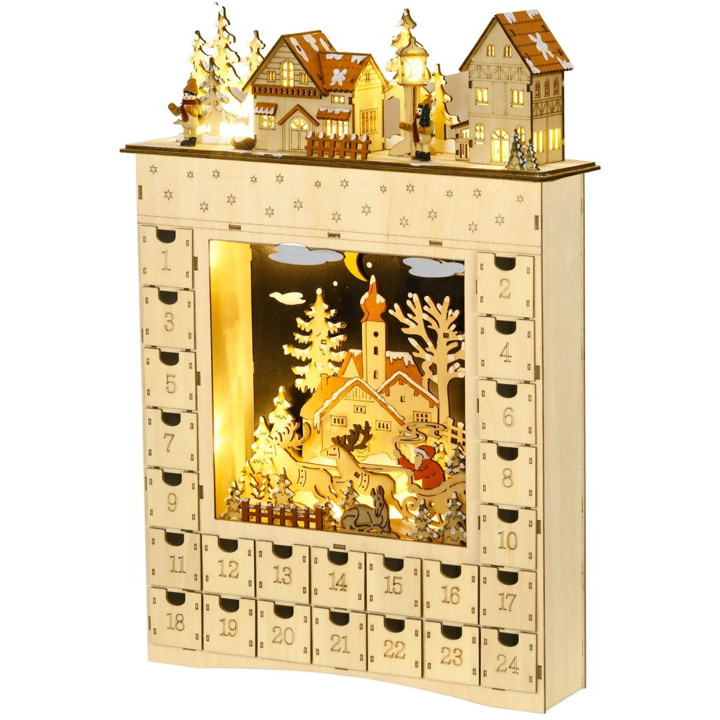 Villaggio di Natale LED Calendario dell'Avvento con 24 Cassetti ¨C Zephmum ¨C Beige 60x40x138 cm