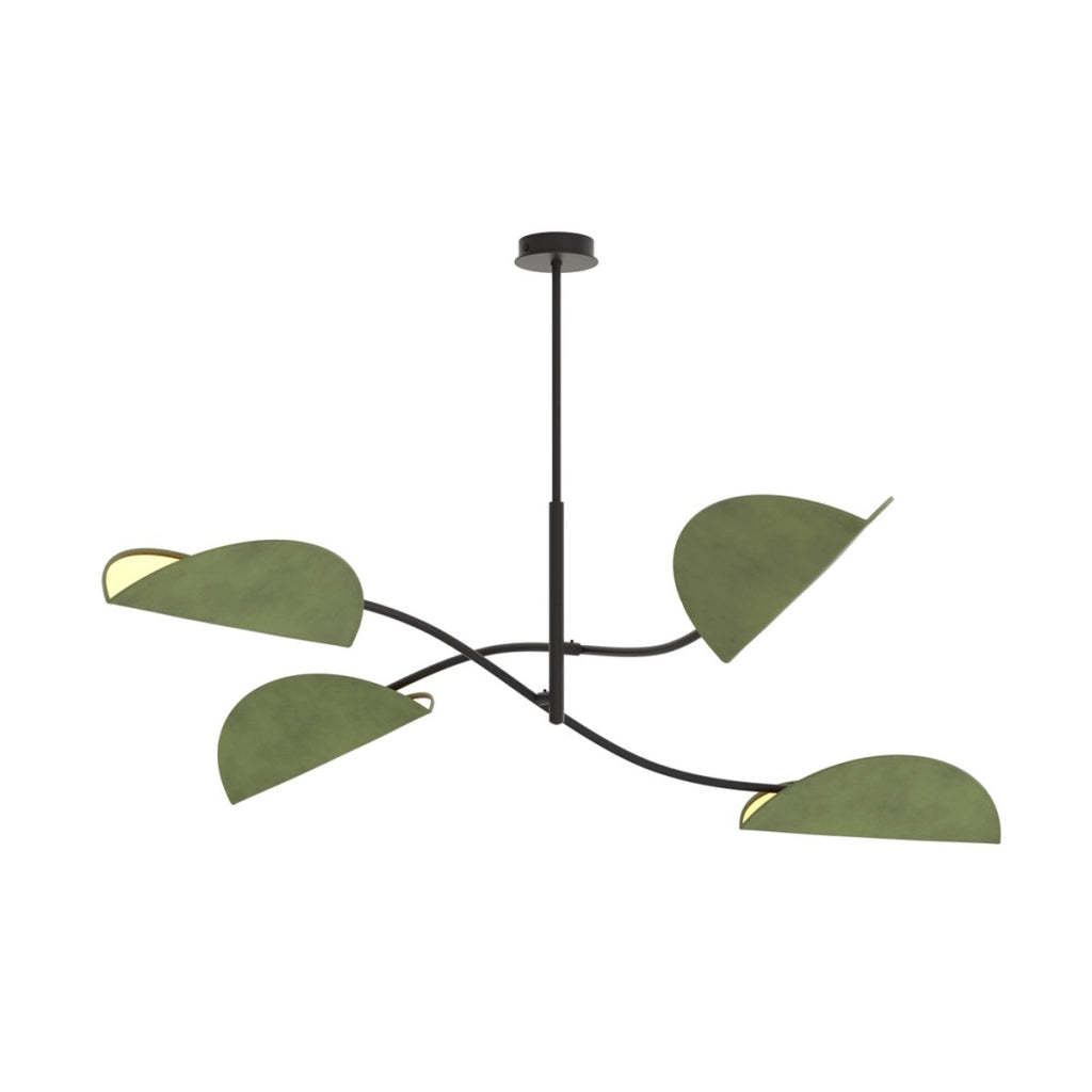 Lampada a sospensione Lotus in acciaio nero e velluto verde
