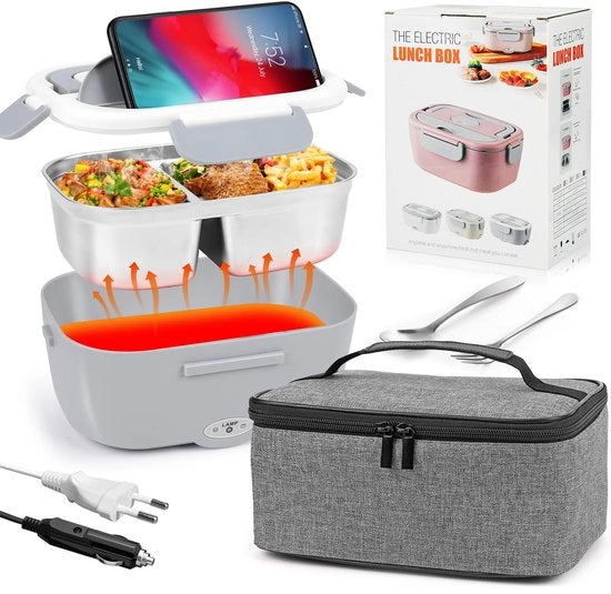 Lunchbox elettrica 220V/12V/24V, 1,5L portatile riscaldatore alimentare contenitore in acciaio inossidabile 304 con bento box e accessori e tasca portatile