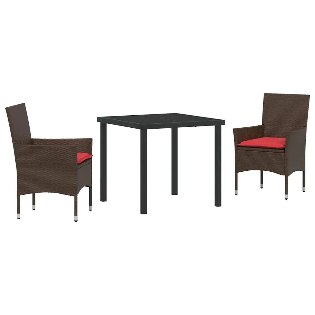 Set di tavolo e sedie con cuscino 3 pcs Marrone Rattan in PE