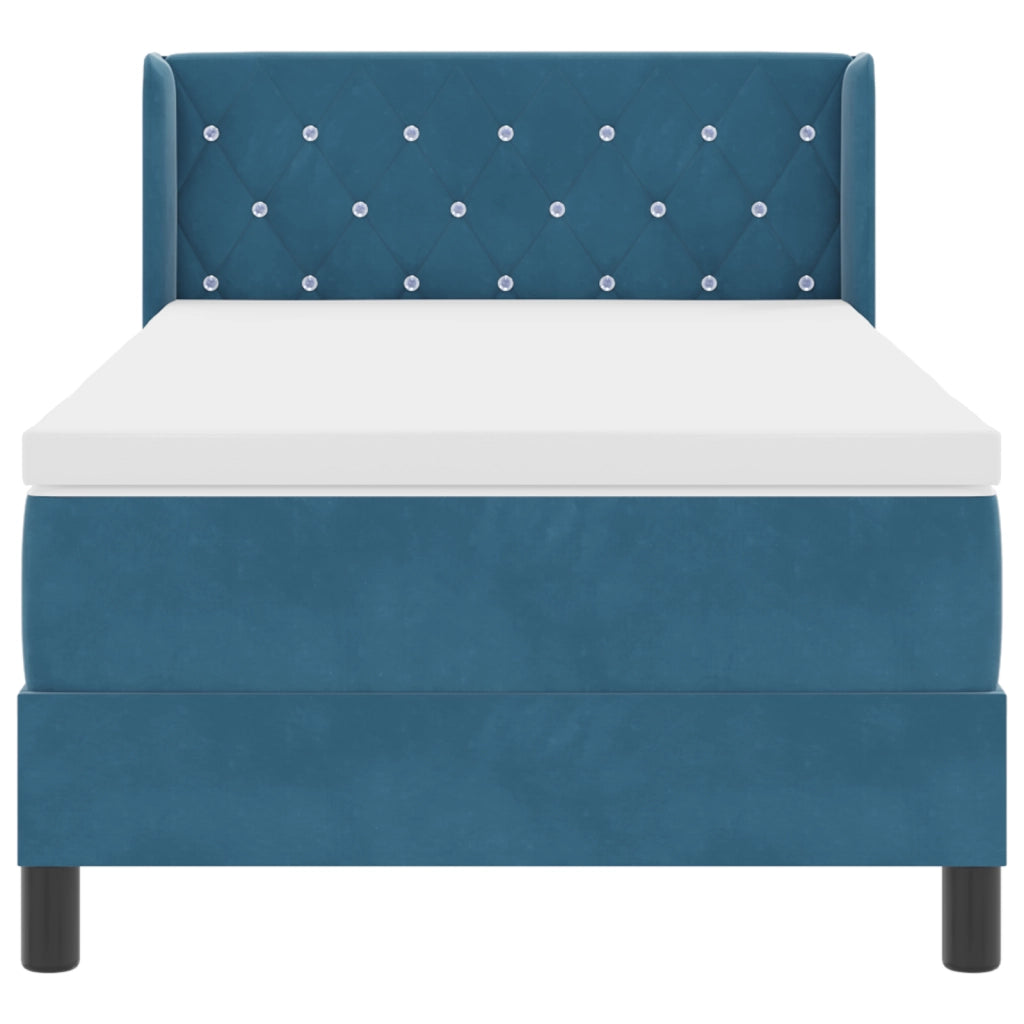 Letto con Box Spring e Materasso Blu Scuro 90x200 cm in Velluto