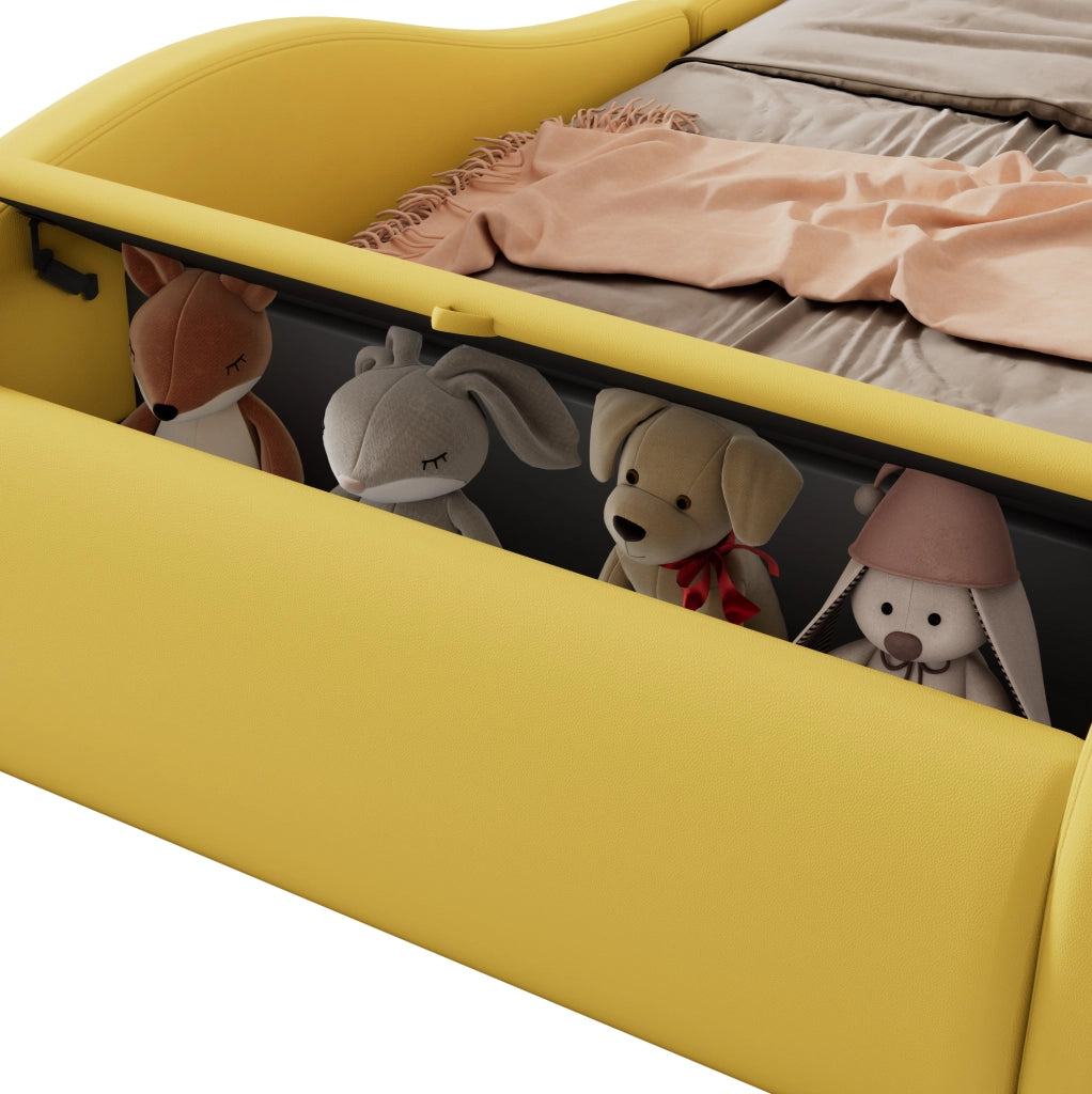 Letto auto imbottito 90x200 cm con ruote luminose e vano contenitore