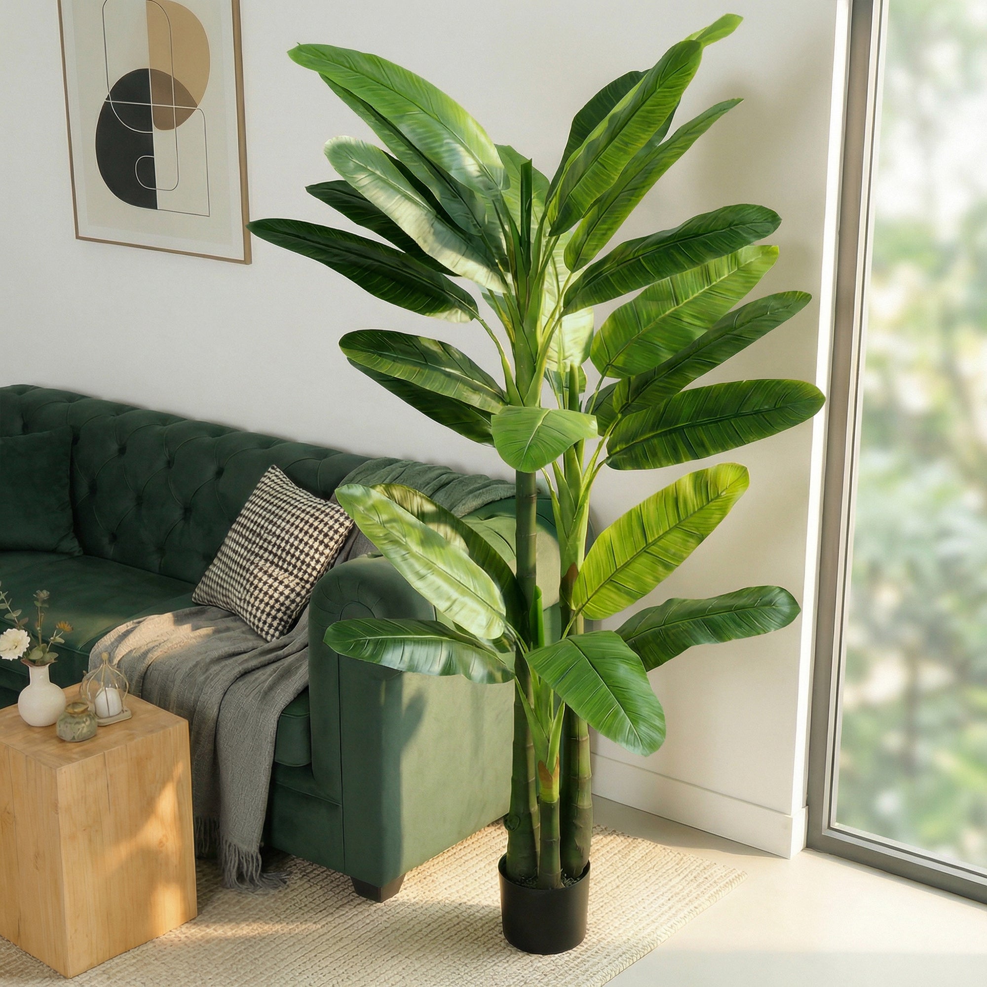 Pianta Artificiale Albero di Banano Finto con 18 Foglie Alto 180 cm Verde