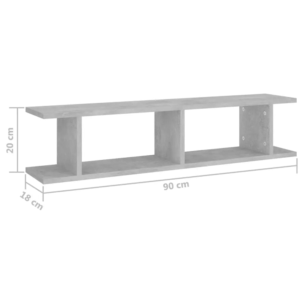 Mensole Parete 2pz Grigio Cemento 90x18x20 cm Legno Multistrato 807200