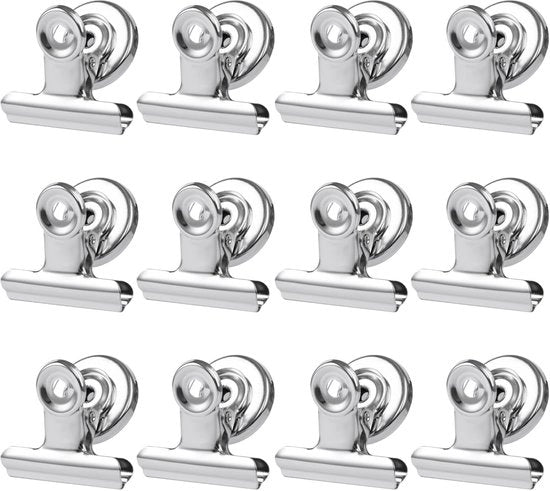 Clip magnetica, 12 pezzi clip magnetica, 31 mm magneti metallici argentei, clip magnetica metallica, forti magneti per bacheca magnetica, foto frigorifero, casa, ufficio