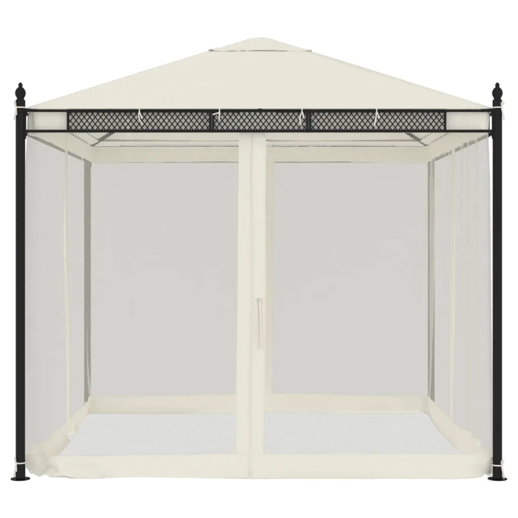 Gazebo con Pareti in Rete Crema 2,93x2,93 m in Acciaio 368434