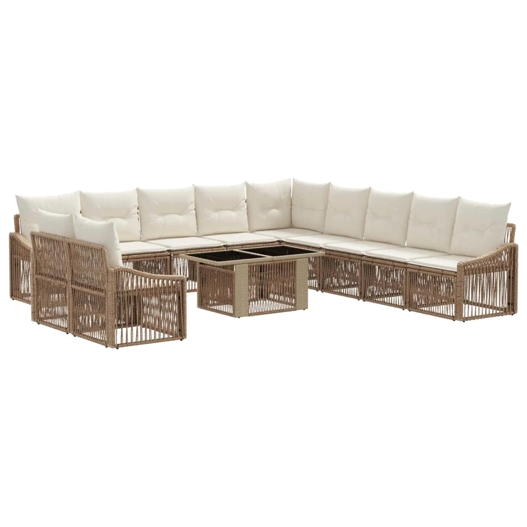 Set Divano da Giardino 12 pz Beige e Bianco Crema polyrattan 3437277