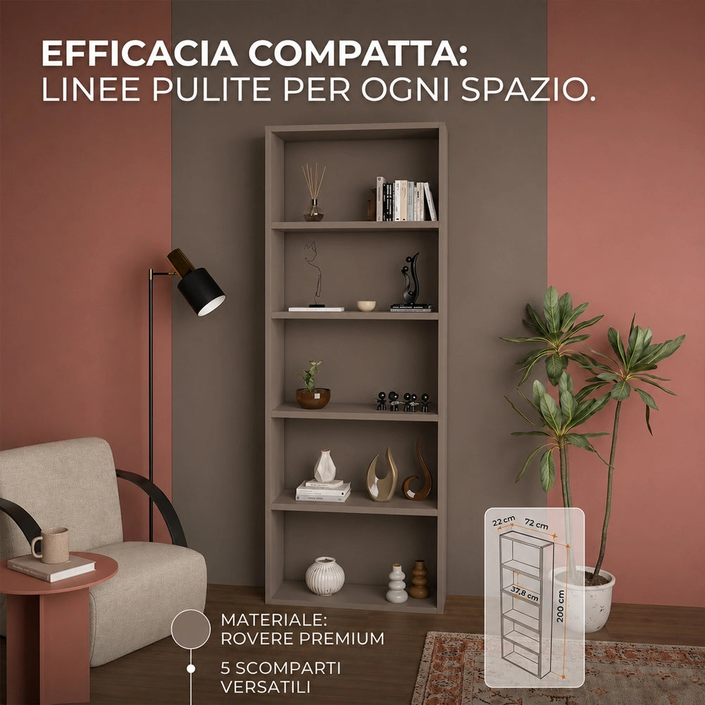 Libreria Modulare Apribile Legno Moka Scaffale per Libri Componibile 72x22x200cm