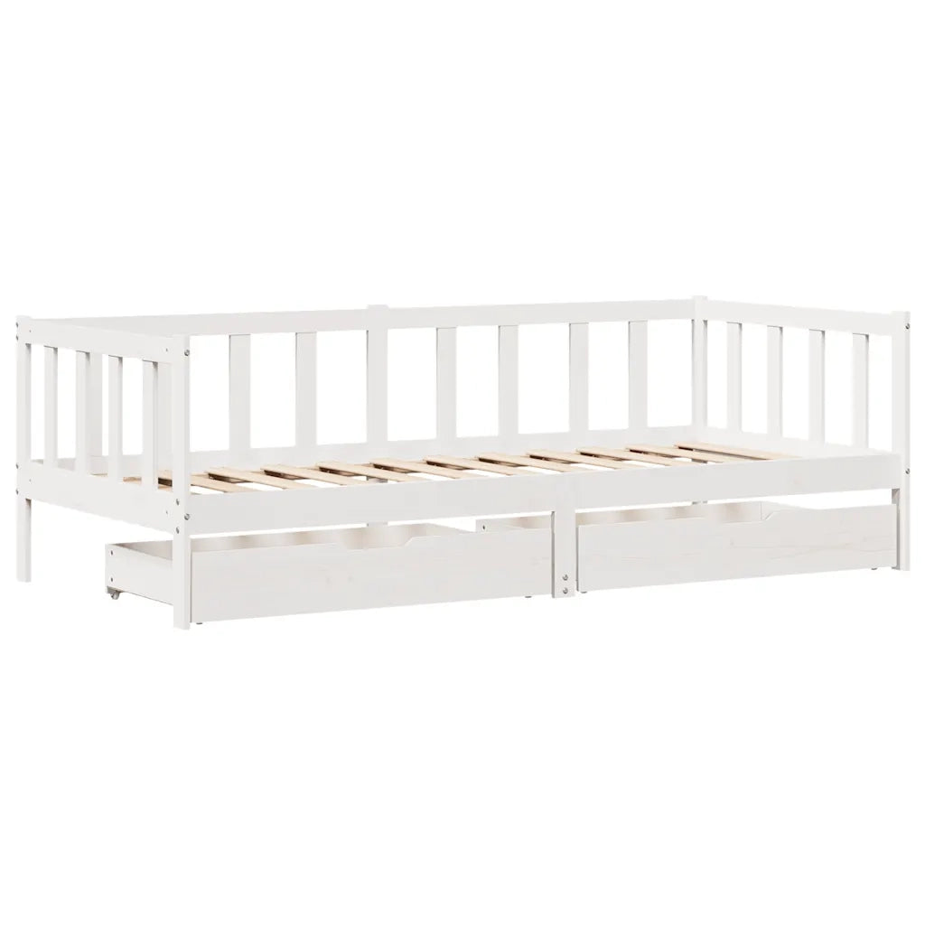 Dormeuse con Cassetti Bianco 90x200 cm Legno Massello di Pino 3302072