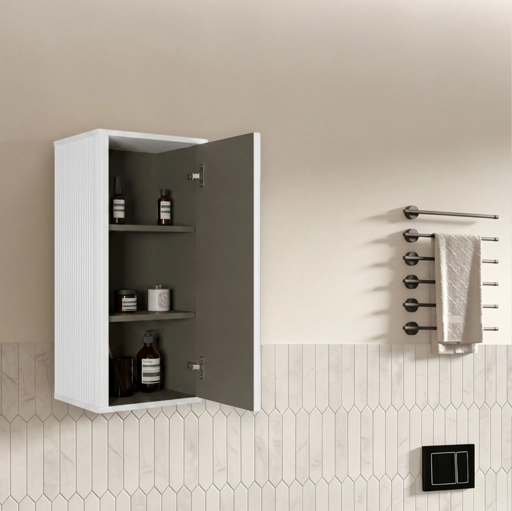 Armadietto da parete per bagno 36x29x75 cm bianco, con scanalature e push-to-open