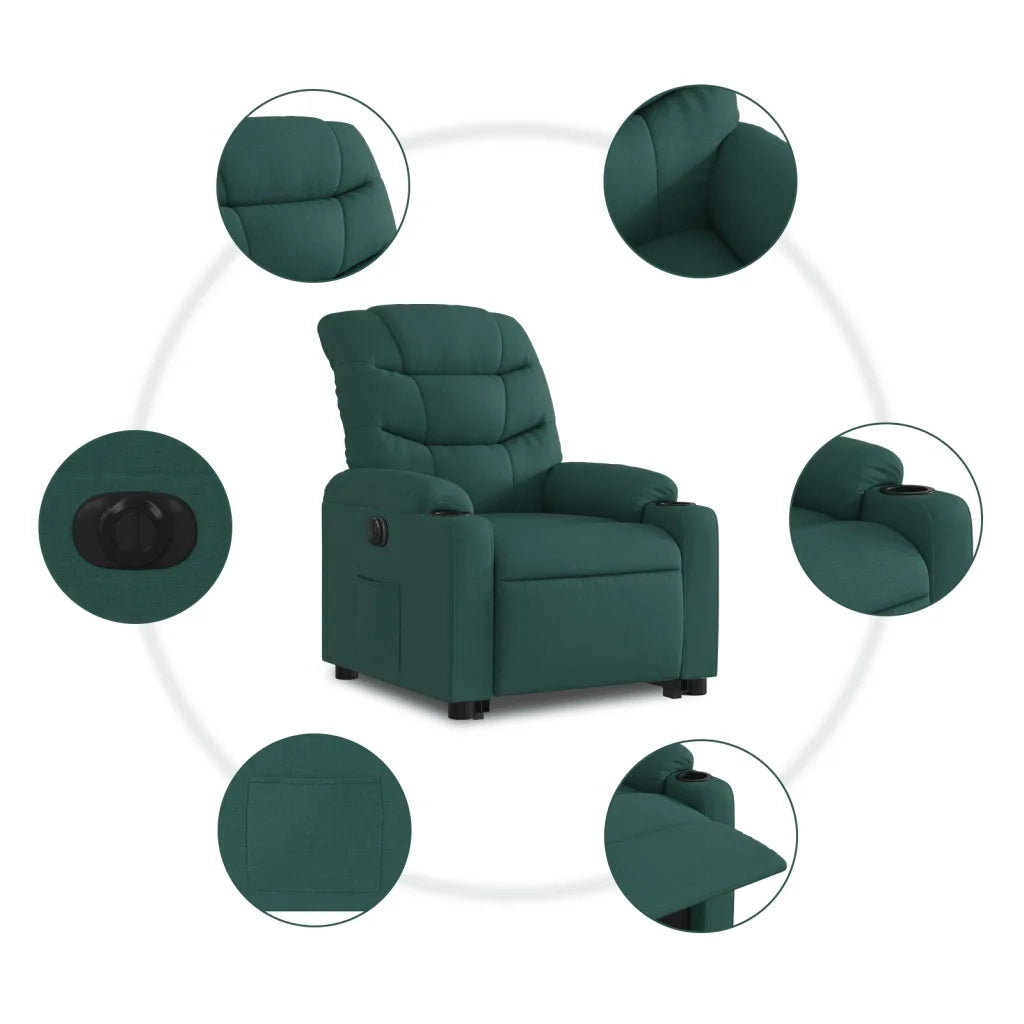 Poltrona Alzapersona Reclinabile Elettrica Verde Scuro Tessuto 3206669