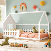 LETTO Bambini a forma di casa 90x200 cm Bianco in pino e MDF