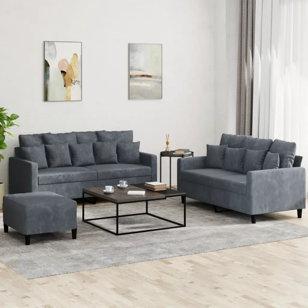 Set di Divani 3 pz con Cuscini Grigio Scuro in Velluto 3201711