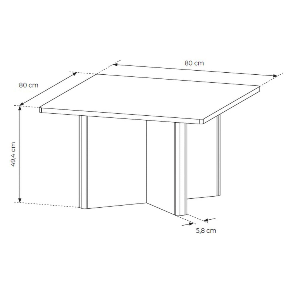 Kasinaba, Tavolino da Salotto Forma Quadrato, 80x80x49h cm Marrone Rovere