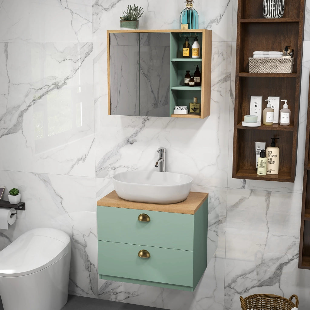 Mobile bagno con ante e cassetti ¨C Zephmum ¨C Verde, legno, 60x30x30