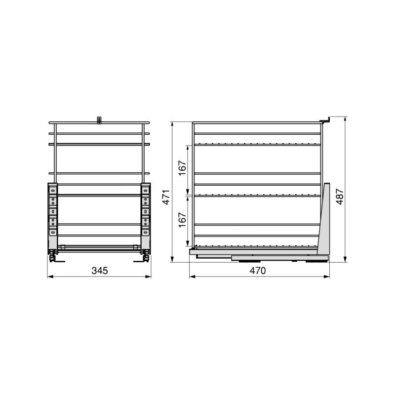 Portabottiglie estraibile TitaneMax con chiusura soft, lato sinistro, 3 vassoi, unità 150 mm, Acciaio, Grigio Antracite