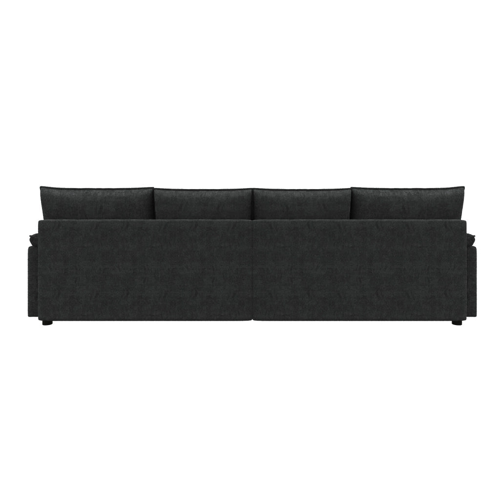 Divano modulare angolare in chenille nero con 2 pouf