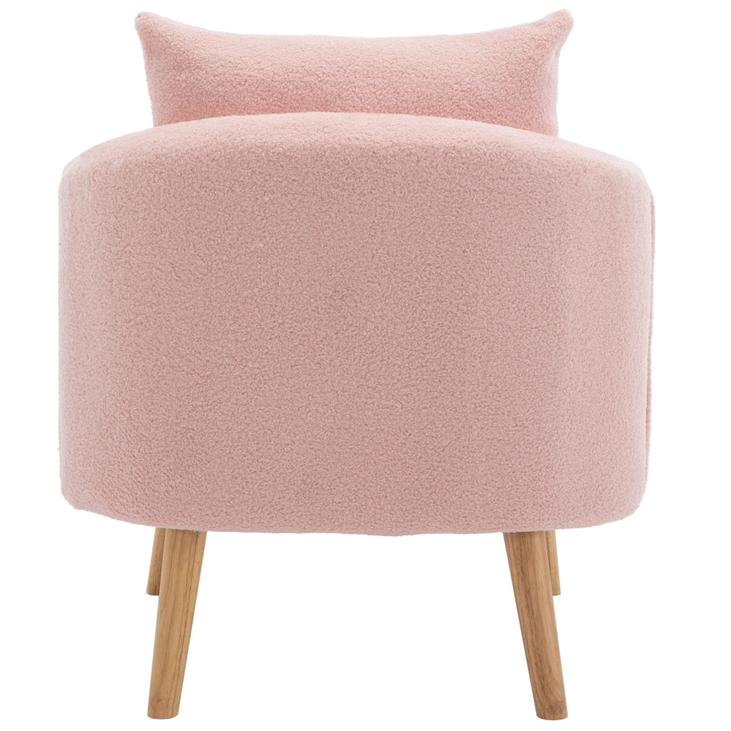 Poltrona singola Teddy rosa con cuscino e struttura in legno
