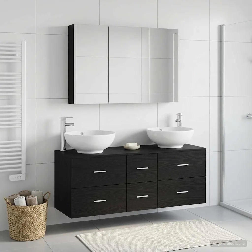 Set di mobili per il bagno 4 pcs Rovere Nero 3406984