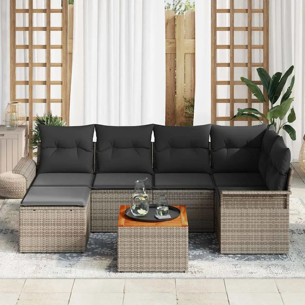 Set Divano da Giardino 7 pcs Grigio polyrattan