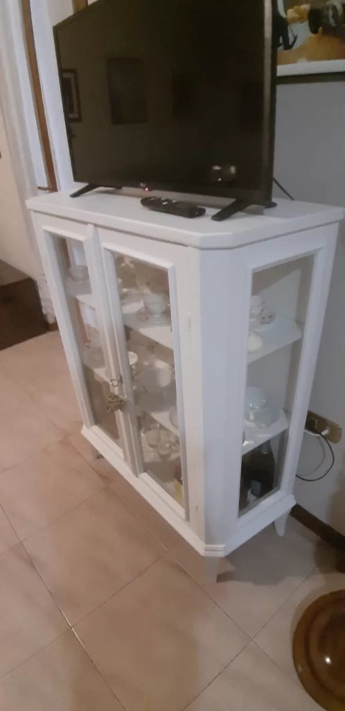 Vetrina in legno shabby 2 porte bianco 96 p.36 h.116 (1462) - Mobili 2G