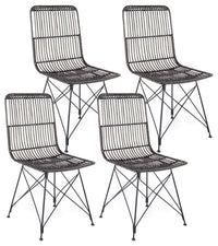 Set 4 Sedie 45x55x85 cm Metal Rattan in Fibre Naturali Nero