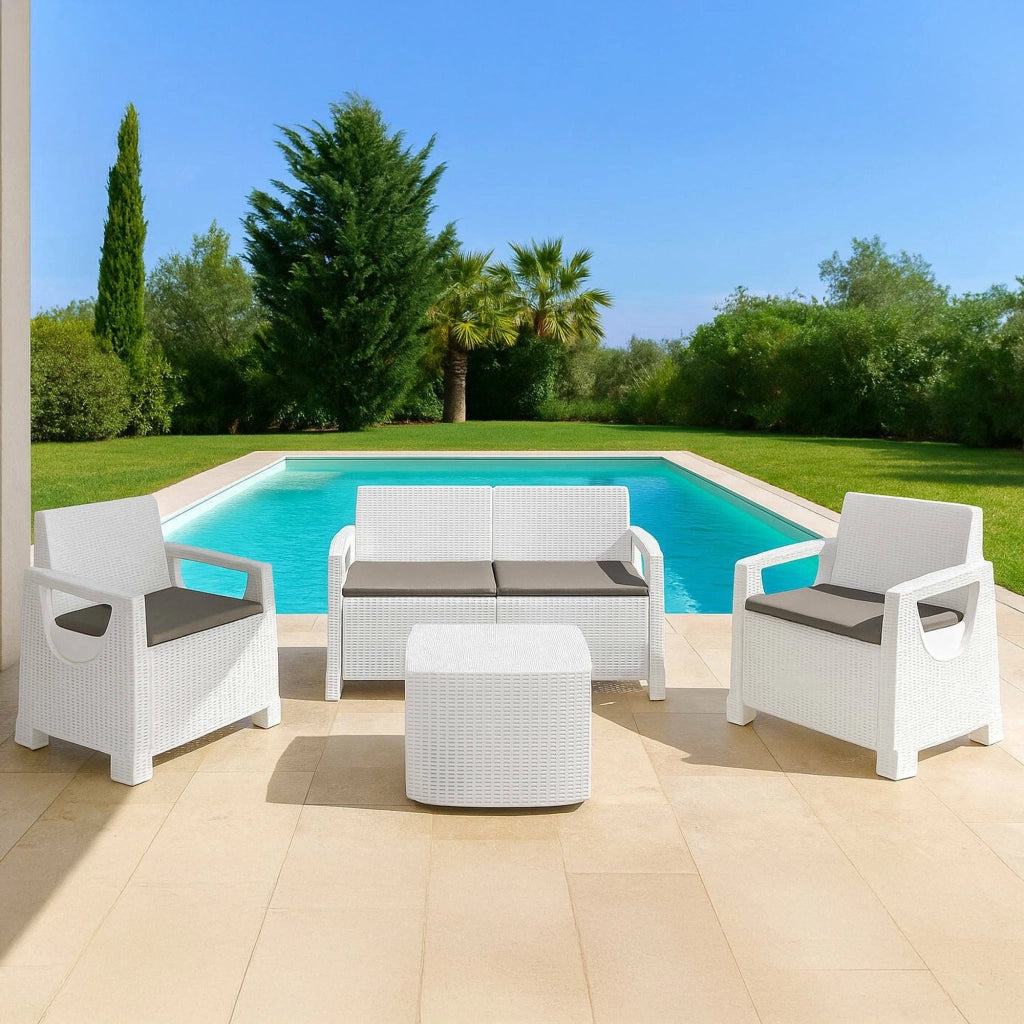 Salottino Outdoor Triulzi, set Salotto da Esterno 4 Posti Made in Italy, Bianco