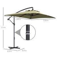Ombrellone da Giardino Decentrato con Base a Croce e Apertura a Manovella, 294x193cm, Beige