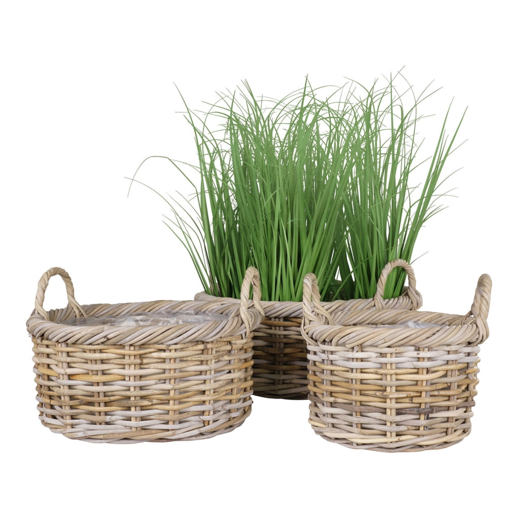 Set di 3 Cesti Portaoggetti Kuta, Marrone, Rattan, 30x30x27 cm