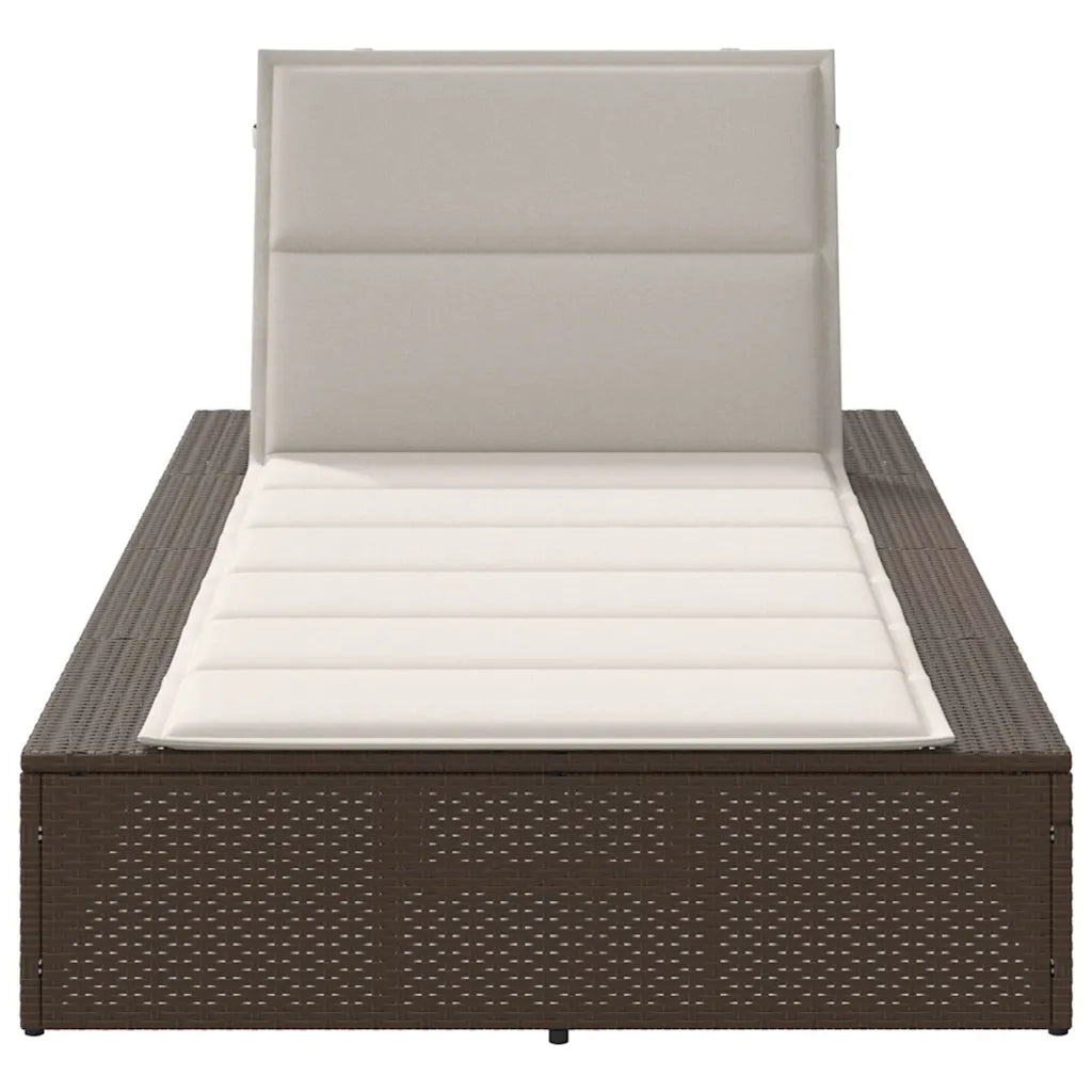 Lettino Prendisole con Cuscino Galleggiante Marrone Polyrattan
