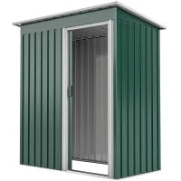 Capanno Attrezzi con Tetto Inclinato e Porta Scorrevole, in Acciaio Zincato, 163x89x182 cm, Verde