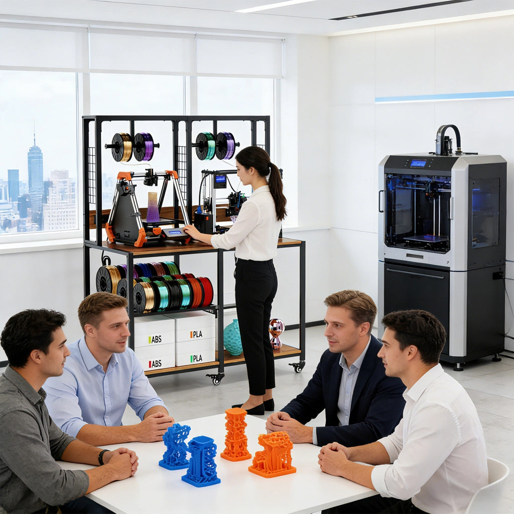 Mobile contenitore per 2 stampanti 3D con ripiani aperti e supporti filamento, per officina, 119.9 × 59.9 × 160.0 cm