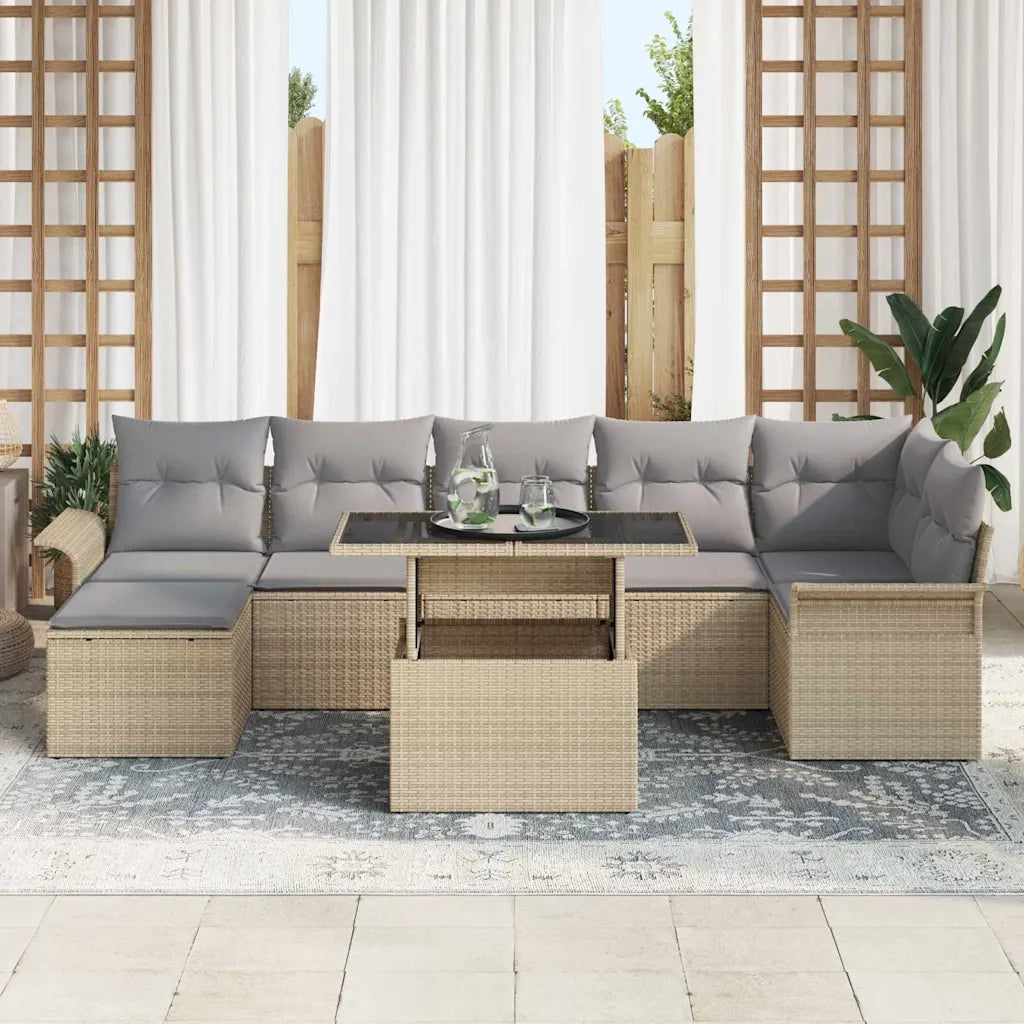 Set Divano da Giardino con cuscino 8 pcs Beige Poly Rattan 3348326